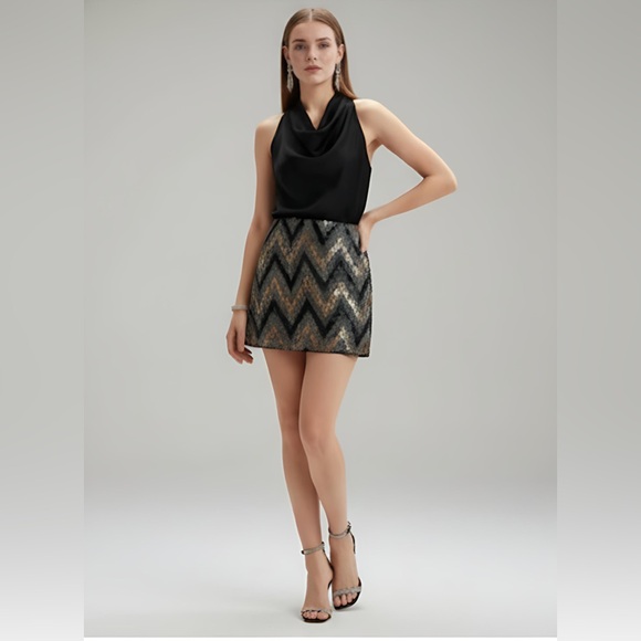 SEQUIN CHEVRON PATTERN SKIRT - Picture 6 of 8